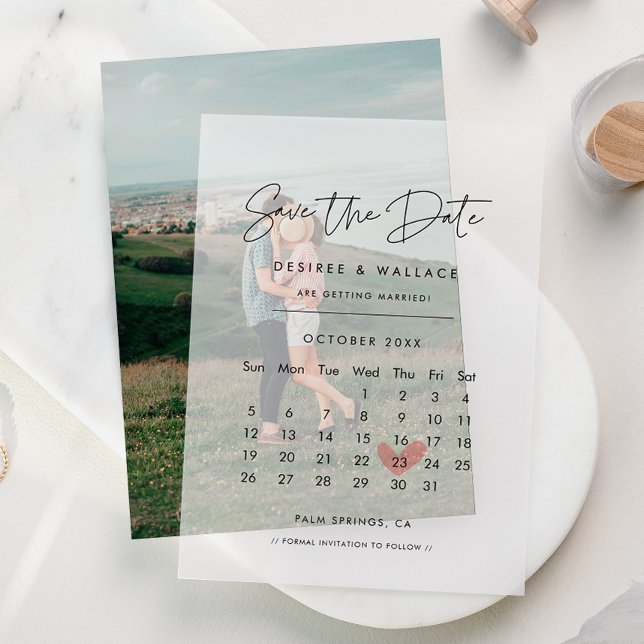 Modern Minimalist Calendar Vellum Save the Date Invitations (Creator Uploaded)