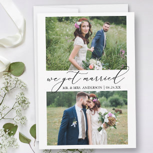 Modern Minimalist Calligraphy 2 Photo Wedding Announcement
