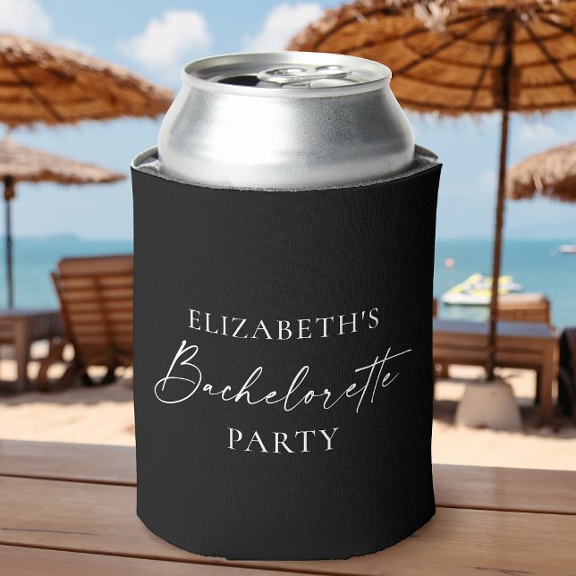 Modern Minimalist Calligraphy Bachelorette Party Can Cooler (Customize to change your personalized text size, color or style.)
