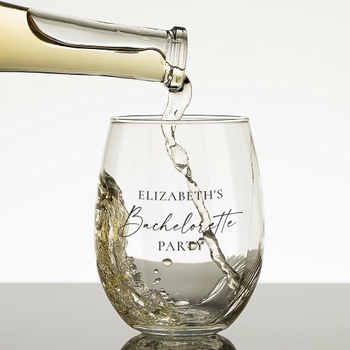 Modern Minimalist Calligraphy Bachelorette Party  Stemless Wine Glass