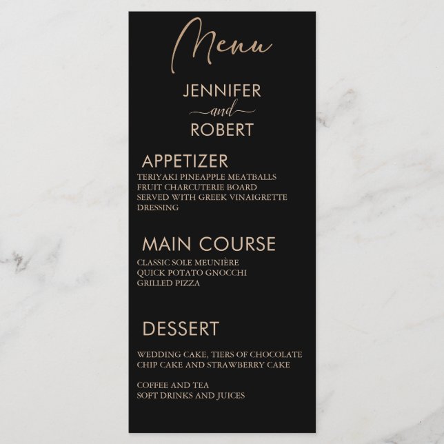 Modern Minimalist Calligraphy Black Wedding Menus (Front)