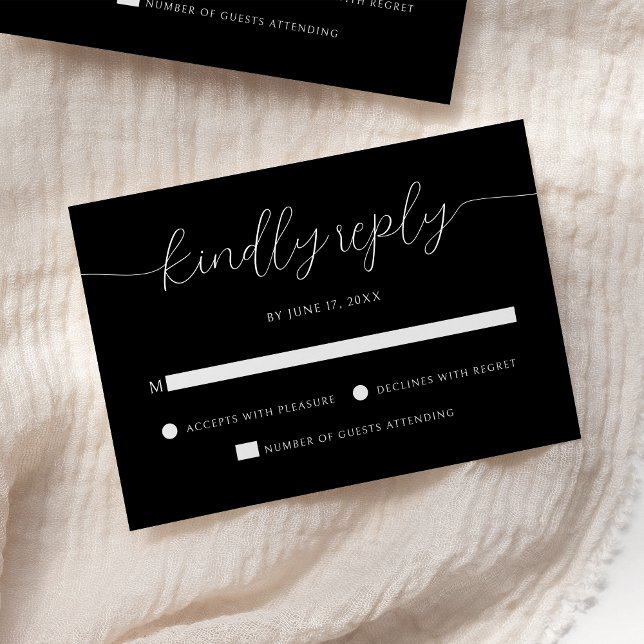 Modern Minimalist Calligraphy Black Wedding RSVP Card (Creator Uploaded)