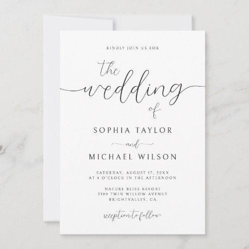 Modern Minimalist Calligraphy Black White Wedding Invitation