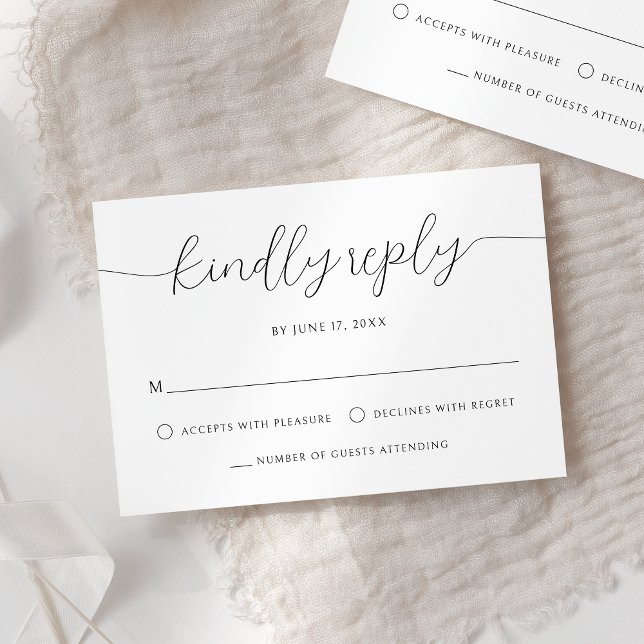 Modern Minimalist Calligraphy Black White Wedding RSVP Card (Creator Uploaded)