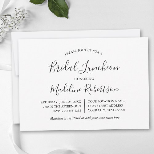 Modern Minimalist Calligraphy Bridal Luncheon Invitation