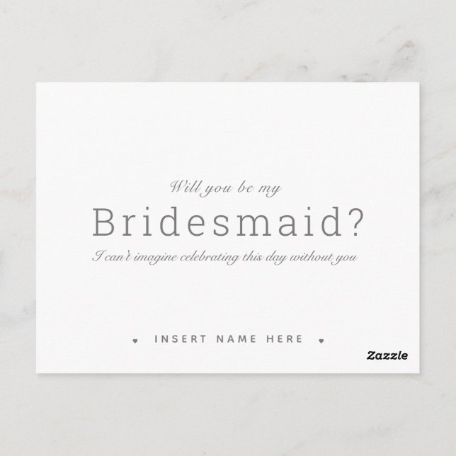 Modern Minimalist Calligraphy Bridesmaid Proposal Postcard (Back)