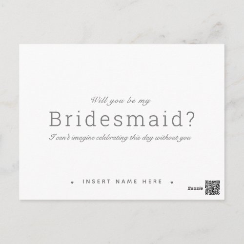 Modern Minimalist Calligraphy Bridesmaid Proposal Postcard