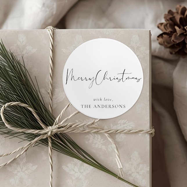 Modern Minimalist Calligraphy Christmas Classic Round Sticker (Creator Uploaded)