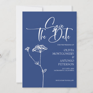  Modern Minimalist Calligraphy Cobalt Wedding Save The Date