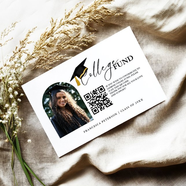 Modern Minimalist Calligraphy College Fund Qr Code Enclosure Card (Creator Uploaded)