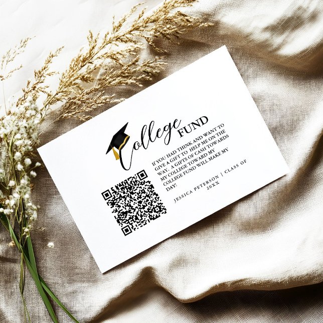 Modern Minimalist Calligraphy College Fund Qr Code Enclosure Card (Creator Uploaded)