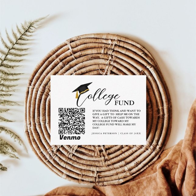 Modern Minimalist Calligraphy College Fund Qr Code Enclosure Card (Creator Uploaded)