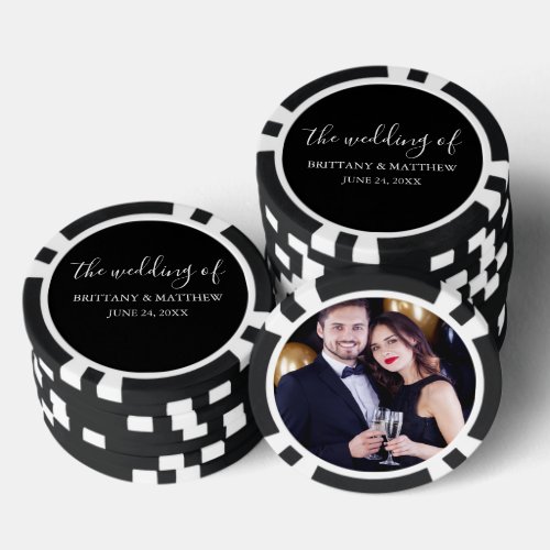 Modern Minimalist Calligraphy Couple Photo Wedding Poker Chips