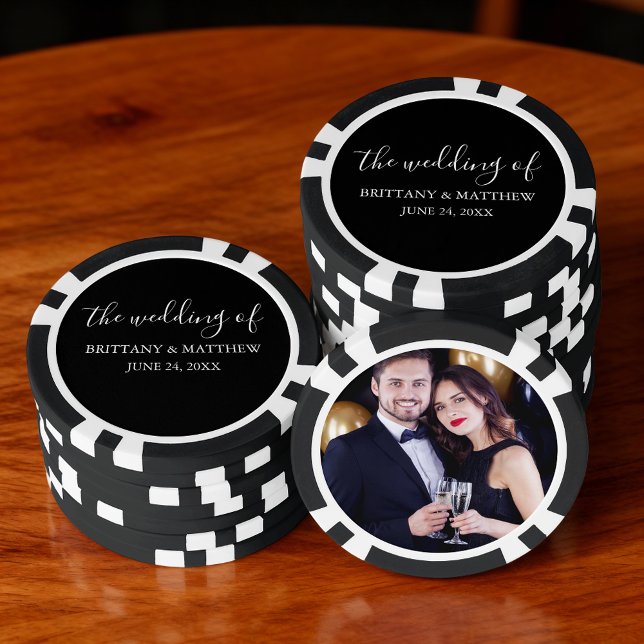 Modern Minimalist Calligraphy Couple Photo Wedding Poker Chips (Customize to change text size, text style or background color.)