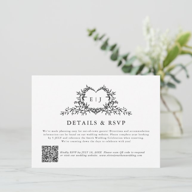 Modern Minimalist Calligraphy Crest monogram Chic Enclosure Card (Standing Front)