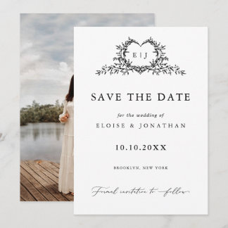 Modern Minimalist Calligraphy Crest monogram Photo Save The Date