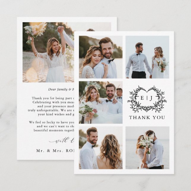 Modern Minimalist Calligraphy Crest monogram Photo Thank You Card (Front/Back)