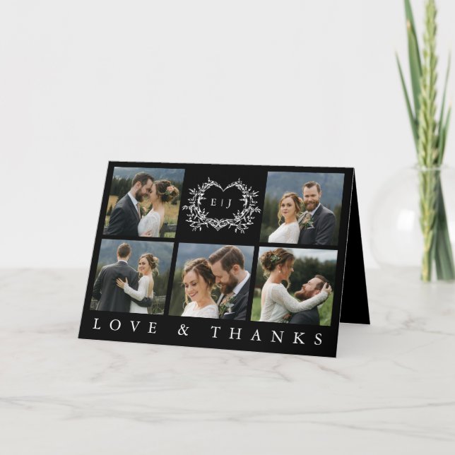 Modern Minimalist Calligraphy Crest monogram Photo Thank You Card (Front)