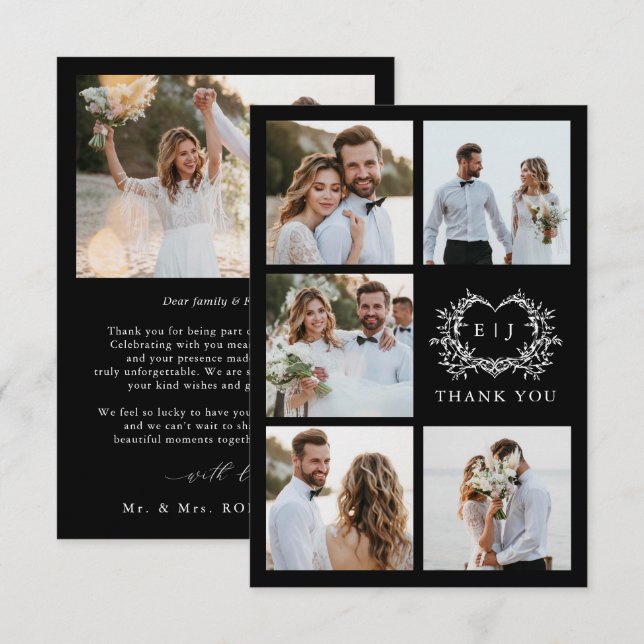 Modern Minimalist Calligraphy Crest monogram Photo Thank You Card (Front/Back)