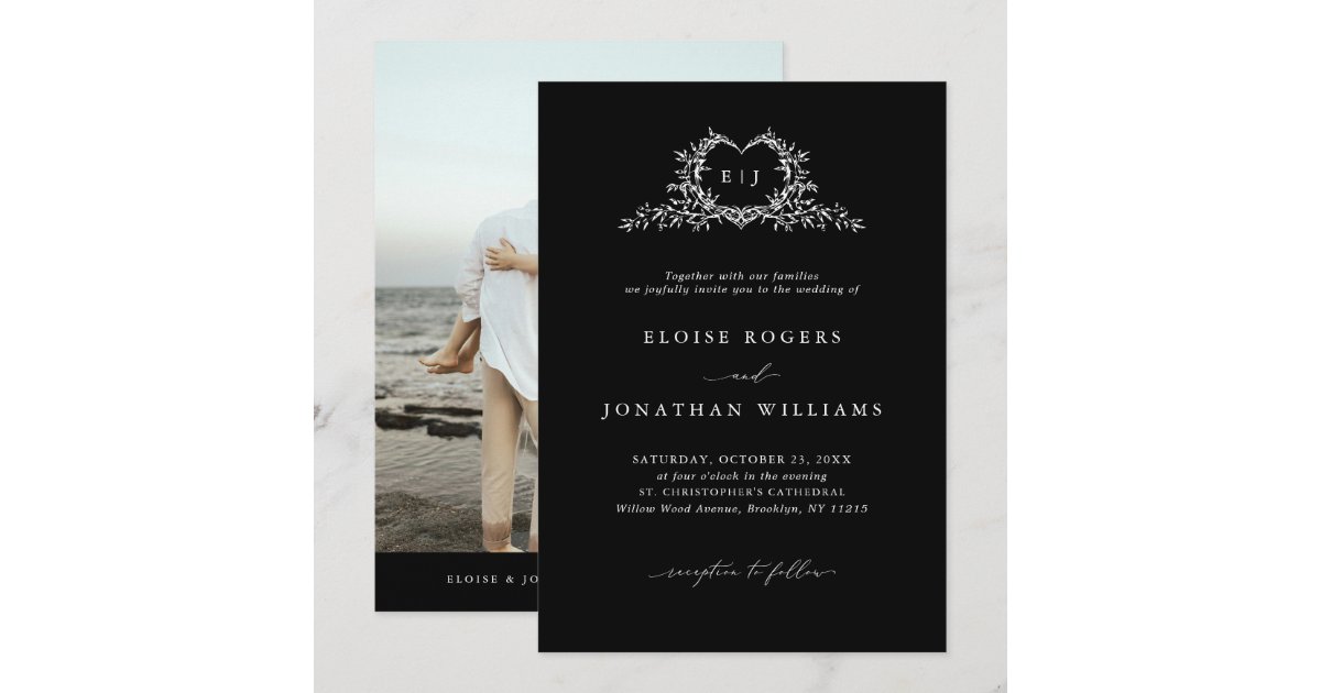 Modern Minimalist Calligraphy Crest Photo Wedding Invitation | Zazzle