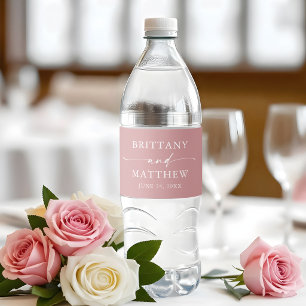 Modern Minimalist Calligraphy Dusty Rose Wedding Water Bottle Label
