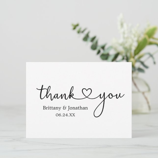 Modern Minimalist Calligraphy Heart Wedding Note Thank You Card (Standing Front)