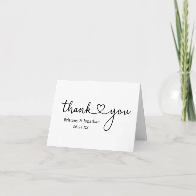 Modern Minimalist Calligraphy Heart Wedding Thank You Card | Zazzle