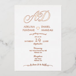 Modern Minimalist Calligraphy Heart White & Gold Foil Invitation