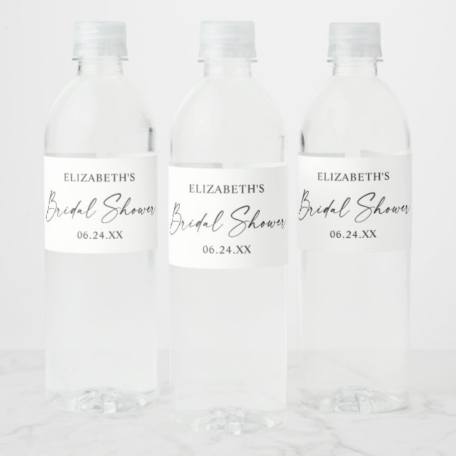 Modern Minimalist Calligraphy Ink Bridal Shower  Water Bottle Label (Bottles)