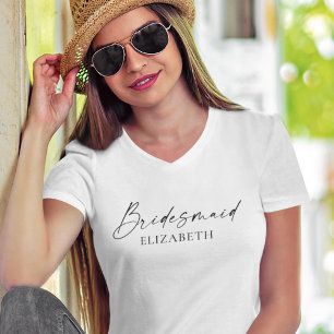 Modern Minimalist Calligraphy Ink Bridesmaid T-Shirt