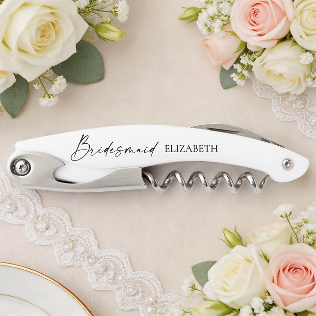 Modern Minimalist Calligraphy Ink Bridesmaid Waiter's Corkscrew (Customize to change your personalized text size, text style or to add more text.)