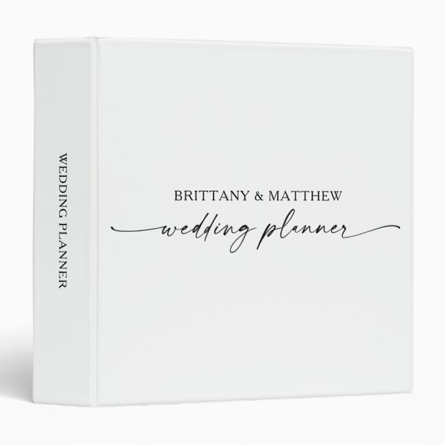 Modern Minimalist Calligraphy Ink Wedding Planner 3 Ring Binder (Front/Spine)
