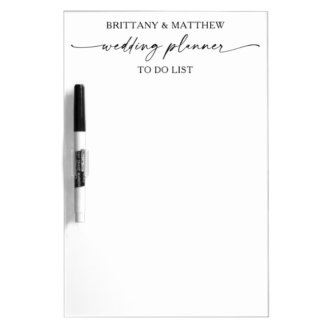 Modern Minimalist Calligraphy Ink Wedding Planner Dry Erase Board (Front)