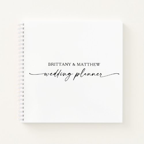 Modern Minimalist Calligraphy Ink Wedding Planner Notebook