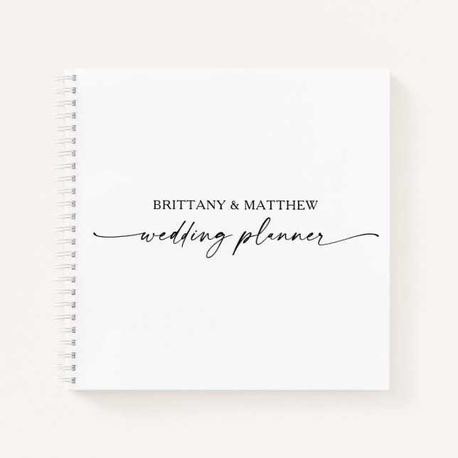 Modern Minimalist Calligraphy Ink Wedding Planner Notebook (Front)