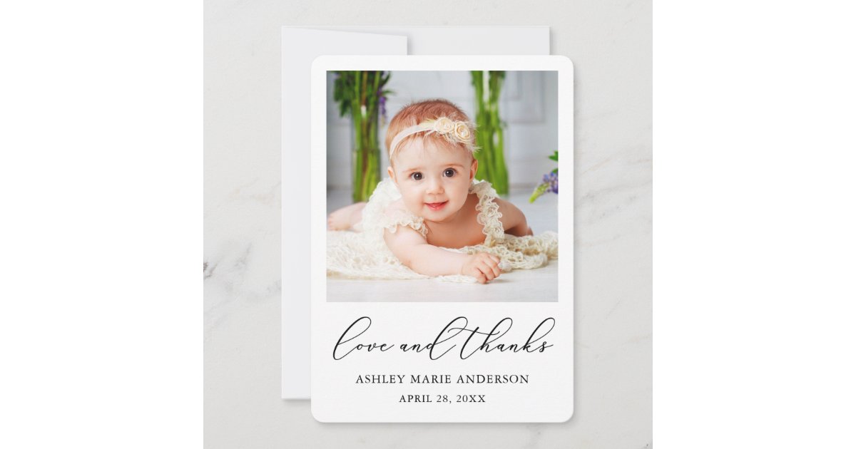 Modern Minimalist Calligraphy Love Thanks Baby Thank You Card | Zazzle
