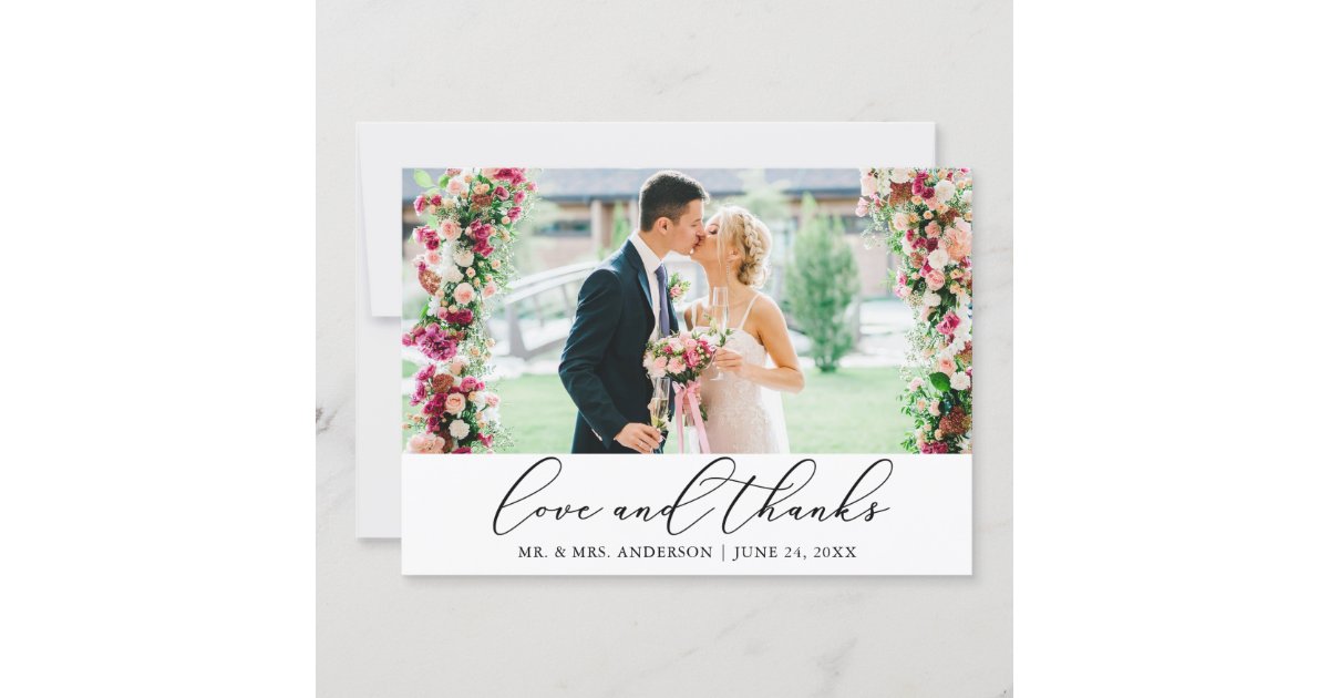 Modern Minimalist Calligraphy Love Thanks Wedding Thank You Card | Zazzle