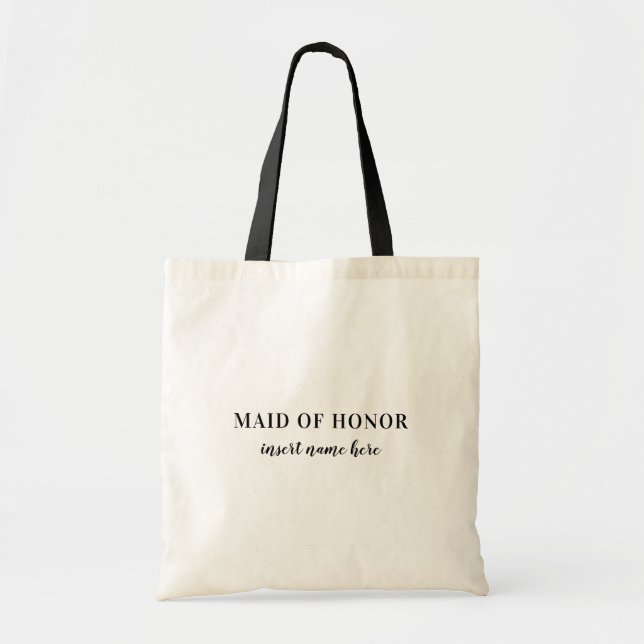 Modern Minimalist Calligraphy Maid of Honor Tote Bag (Front)