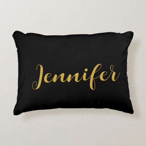Modern Minimalist Calligraphy Name Black Gold Accent Pillow