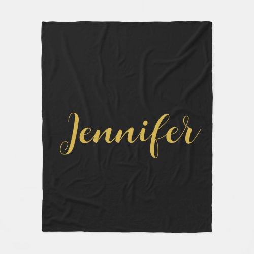 Modern Minimalist Calligraphy Name Black Gold Fleece Blanket