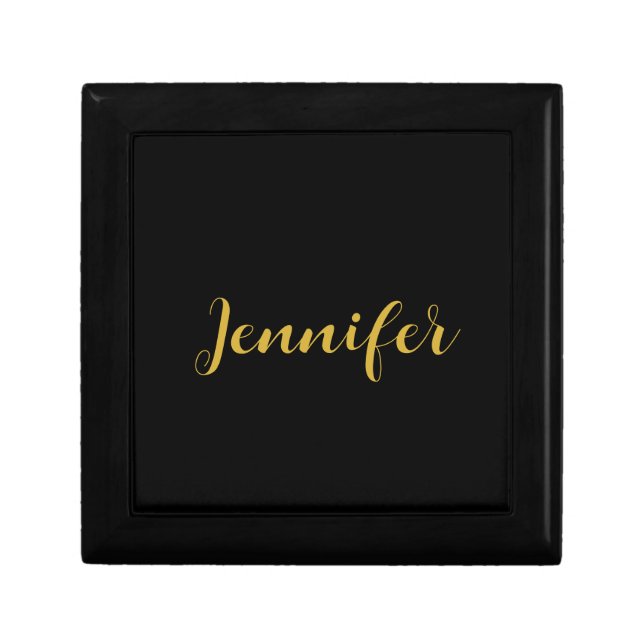 Modern Minimalist Calligraphy Name Black Gold Gift Box (Front)