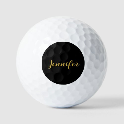 Modern Minimalist Calligraphy Name Black Gold Golf Balls