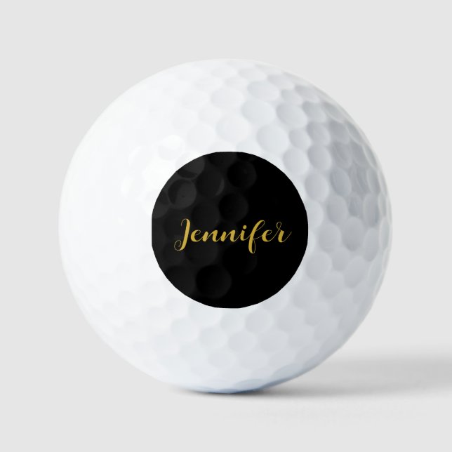 Modern Minimalist Calligraphy Name Black Gold Golf Balls (Front)