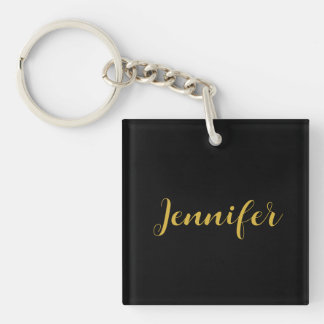 Modern Minimalist Calligraphy Name Black Gold Keychain