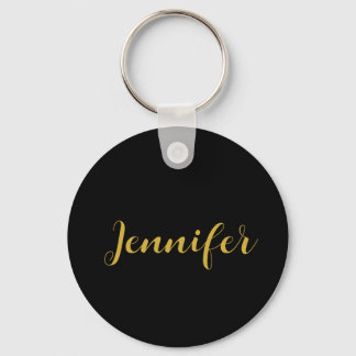 Modern Minimalist Calligraphy Name Black Gold Keychain