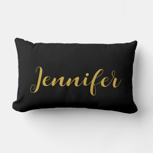 Modern Minimalist Calligraphy Name Black Gold Lumbar Pillow