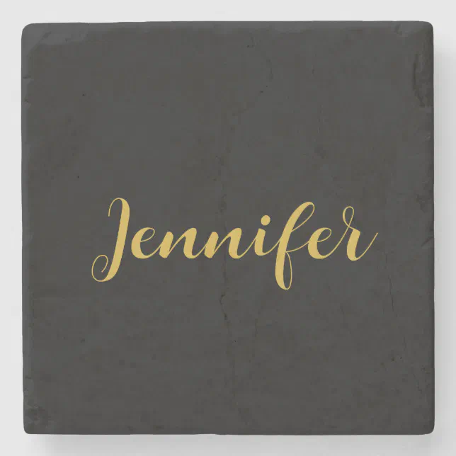 Photo inspiration: Minimalist Coasters With Name Reference: Modern Minimalist Calligraphy Name Black Gold Stone Coaster