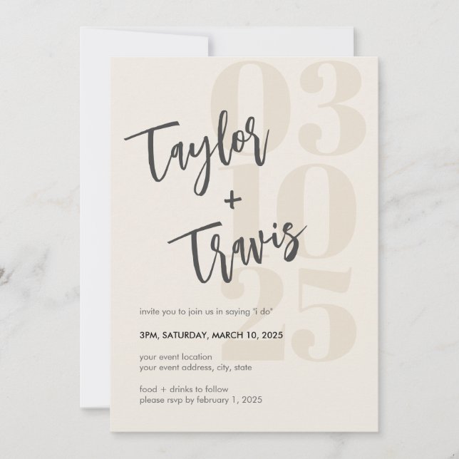 Modern minimalist calligraphy names cream photo invitation (Front)