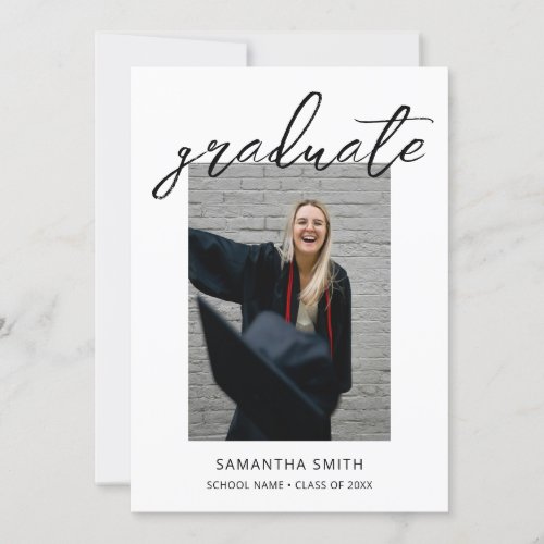 Modern Minimalist Calligraphy One Photo Graduation Invitation