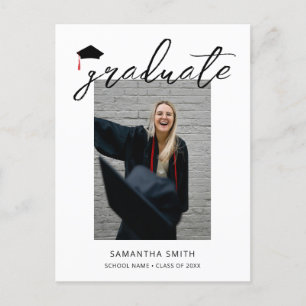 Modern Minimalist Calligraphy One Photo Graduation Invitation Postcard